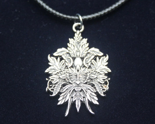 Green Man Waxed Cord Pendant Necklace with Gift Pouch