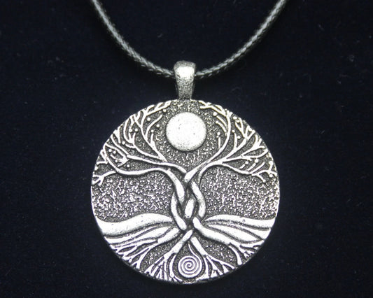 Tree of Life Moon Pendant Cord Necklace with Gift Pouch