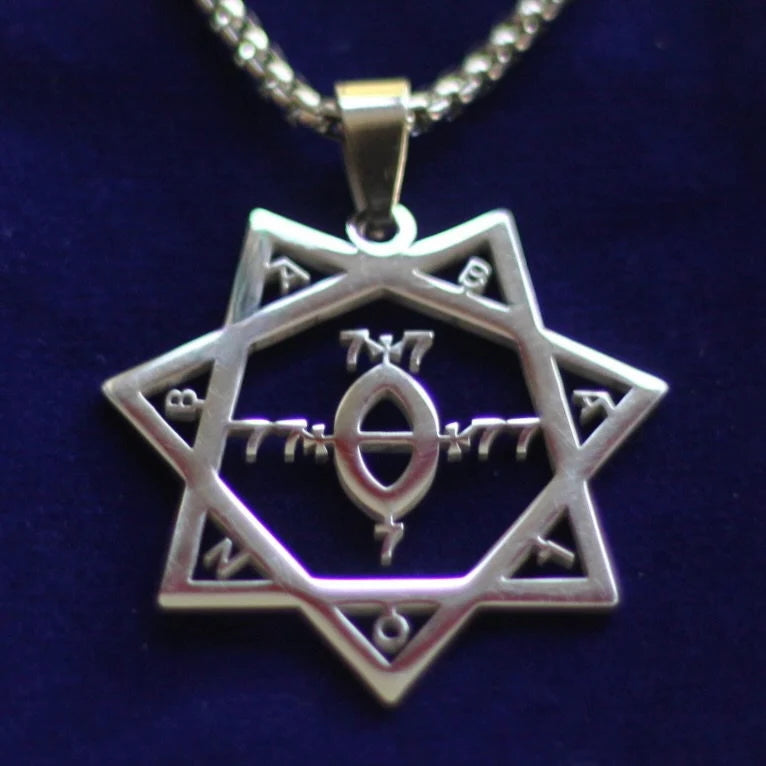 Babalon Sigil Pendant Necklace, Silver Stainless Steel, Lesser Key of Solomon