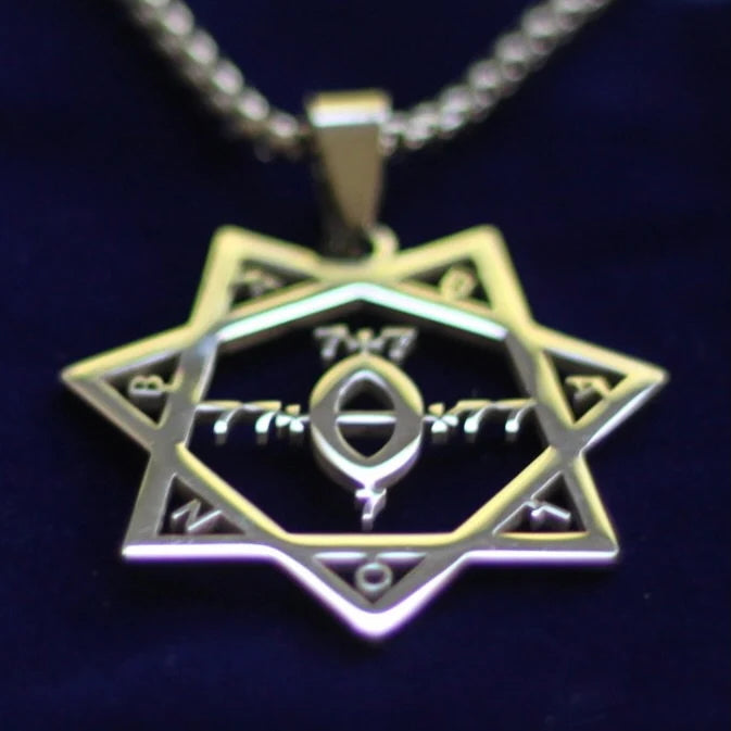 Babalon Sigil Pendant Necklace, Silver Stainless Steel, Lesser Key of Solomon