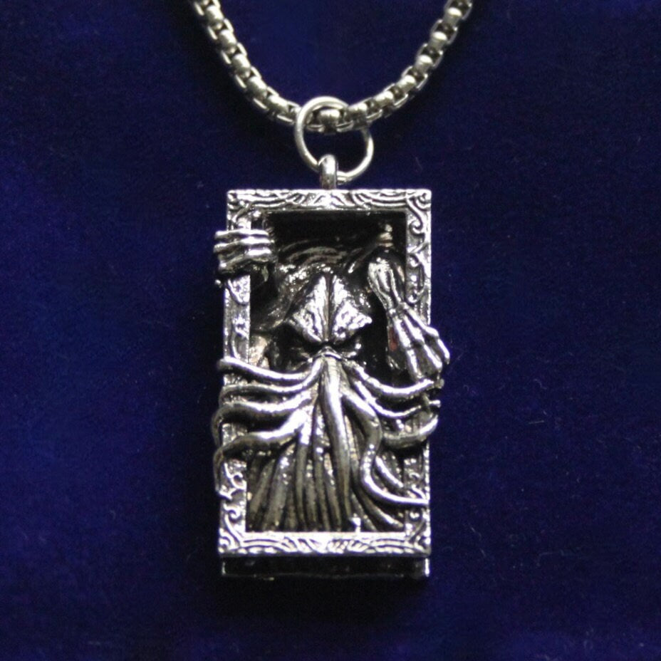 Cthulhu Octopus Pendant Necklace with Gift Pouch, Silver Stainless Steel