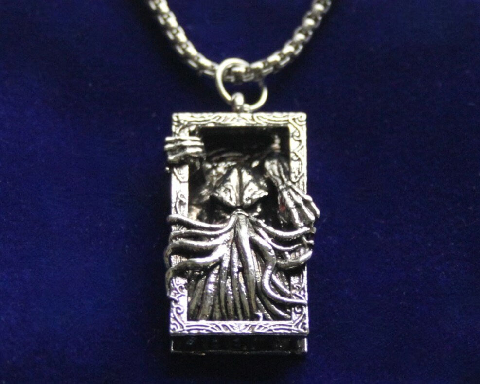 Cthulhu Octopus Pendant Necklace with Gift Pouch, Silver Stainless Steel