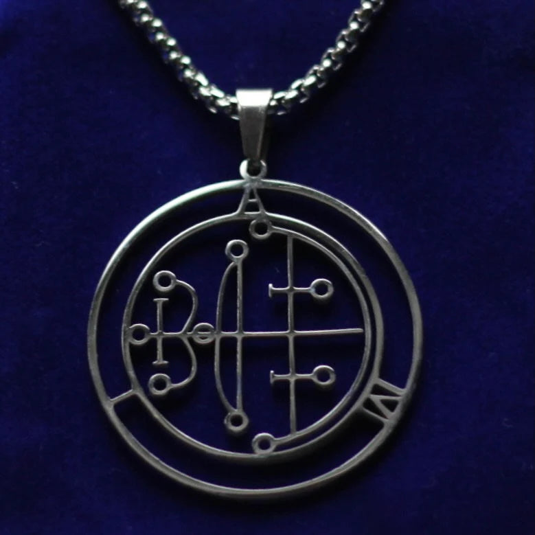 Aim Sigil Pendant Necklace, Silver Stainless Steel, Lesser Key of Solomon