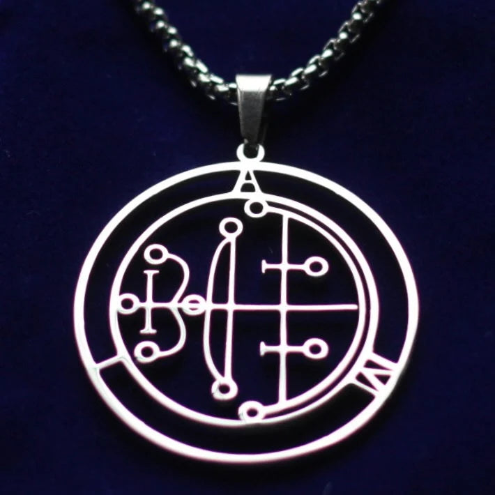 Aim Sigil Pendant Necklace, Silver Stainless Steel, Lesser Key of Solomon