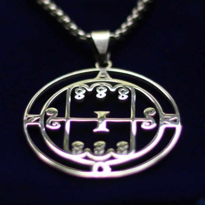 Amon Sigil Pendant Necklace, Silver Stainless Steel, Lesser Key of Solomon