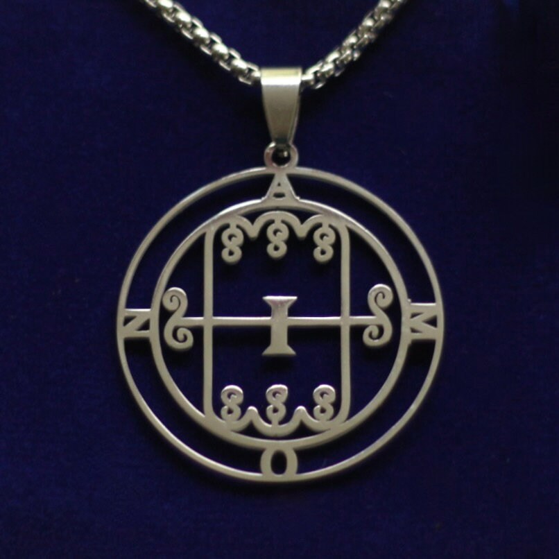 Amon Sigil Pendant Necklace, Silver Stainless Steel, Lesser Key of Solomon