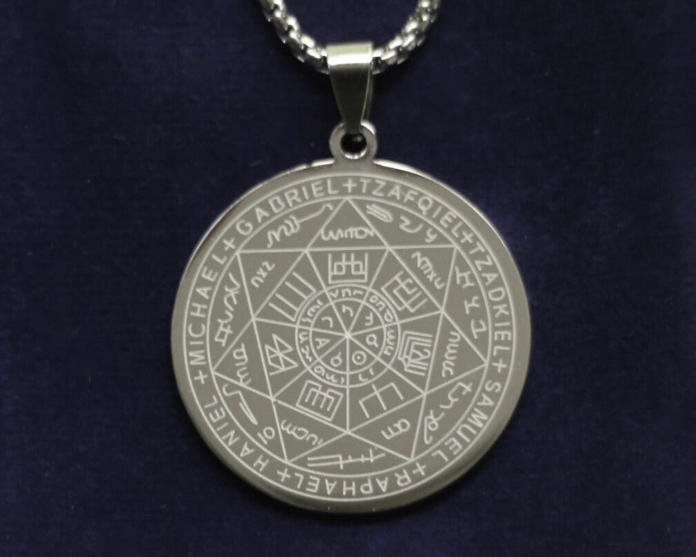Seven Archangel Pendant Necklace with Gift Pouch, Silver Stainless Steel