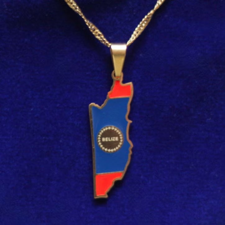 Belize Pendant Necklace with Gift Pouch, Gold Stainless Steel