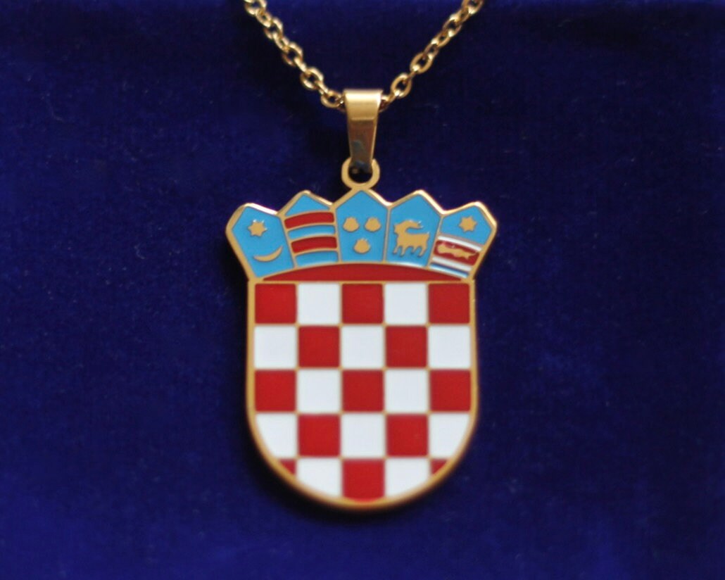 Croatia Pendant Necklace with Gift Pouch, Gold Stainless Steel