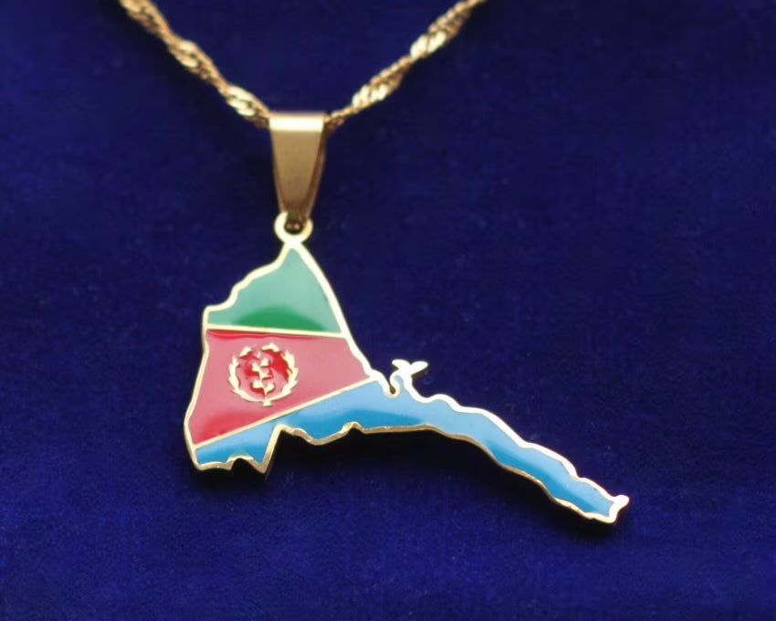 Eritrea Pendant Necklace with Gift Pouch, Gold Stainless Steel