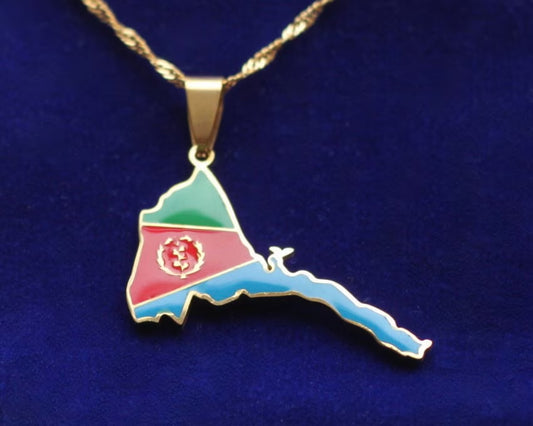 Eritrea Pendant Necklace with Gift Pouch, Gold Stainless Steel