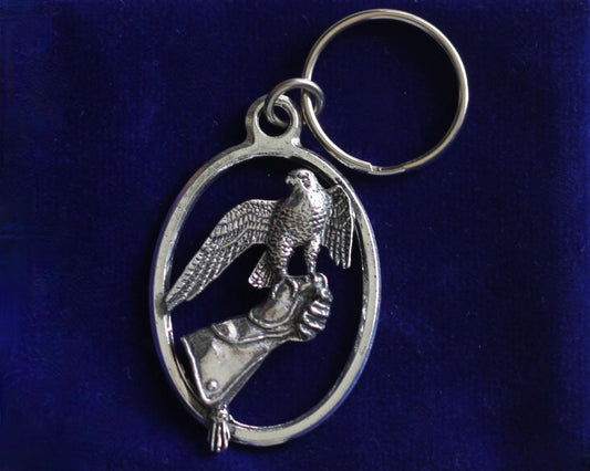 Falconry Keyring with Gift Pouch, Pewter, silver metal