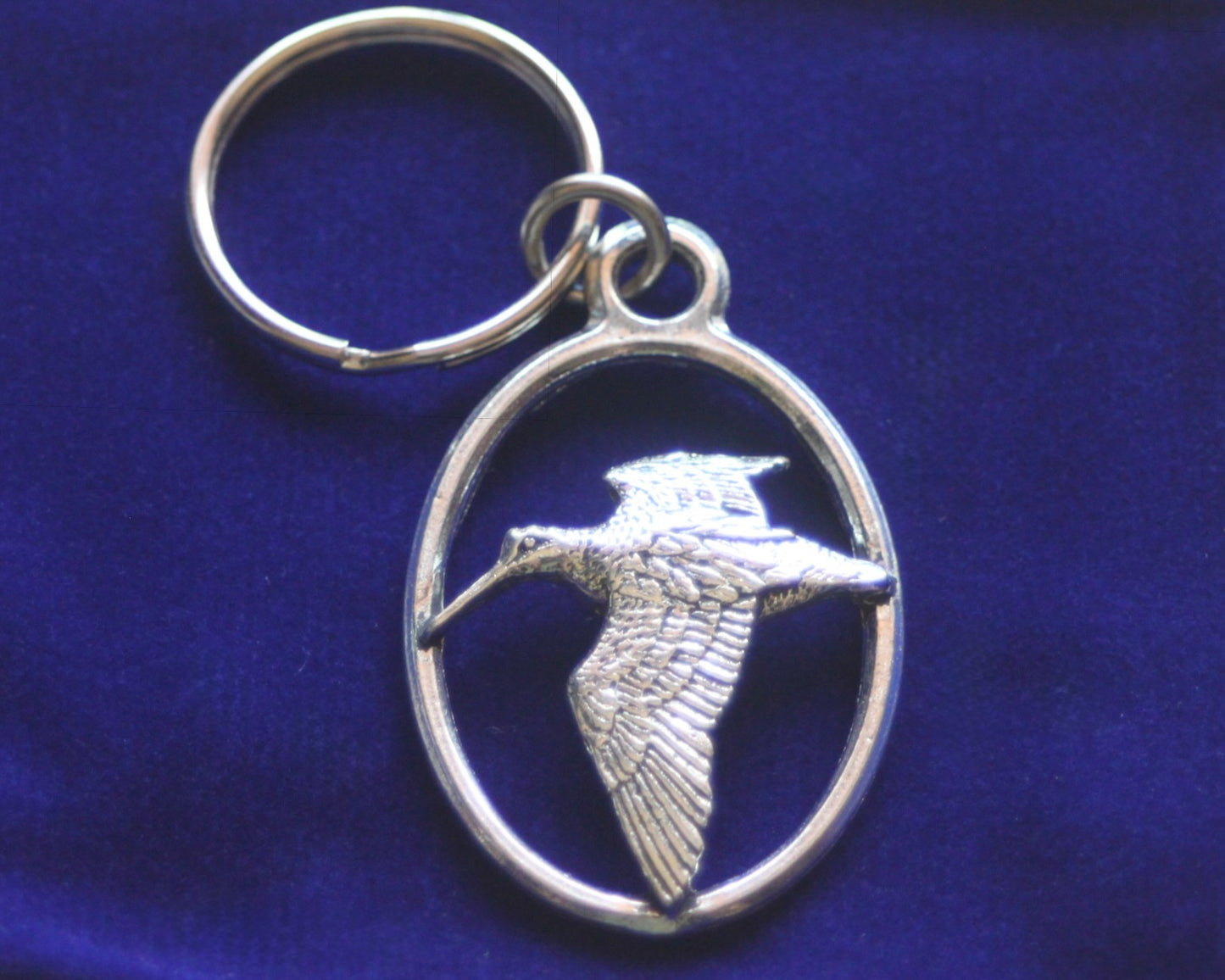 Flying Woodcock Keyring with Gift Pouch, Pewter, silver metal