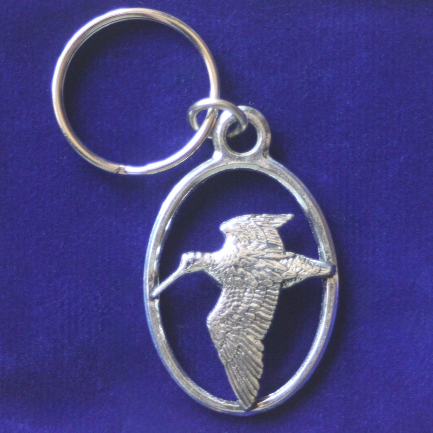 Flying Woodcock Keyring with Gift Pouch, Pewter, silver metal