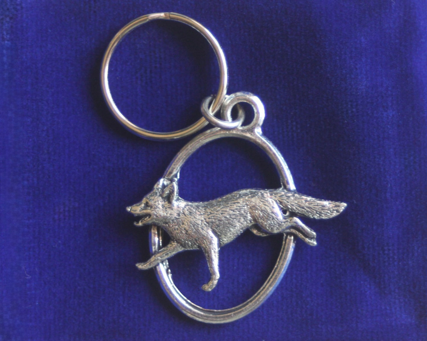 Running Fox Keyring with Gift Pouch, Pewter, silver metal