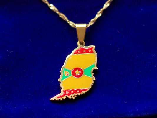 Grenada Pendant Necklace with Gift Pouch, Gold Stainless Steel