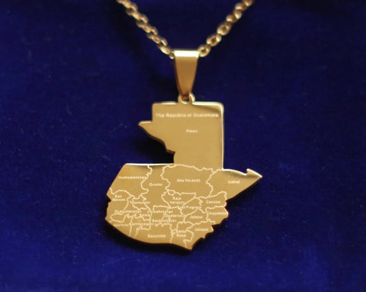 Guatemala Map Pendant Necklace with Gift Pouch, Gold Stainless Steel