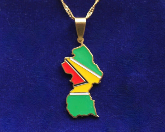 Guyana Pendant Necklace with Gift Pouch, Gold Stainless Steel