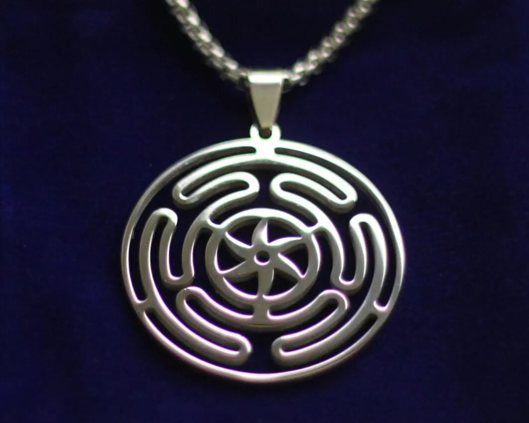 Hekate Symbol Pendant Necklace with Gift Pouch, Silver Stainless Steel