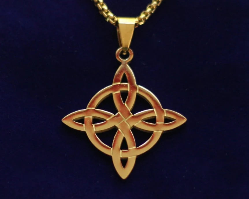 Witch's Knot Pendant Necklace with Gift Pouch, Gold Stainless Steel