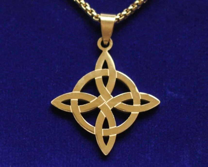 Witch's Knot Pendant Necklace with Gift Pouch, Gold Stainless Steel