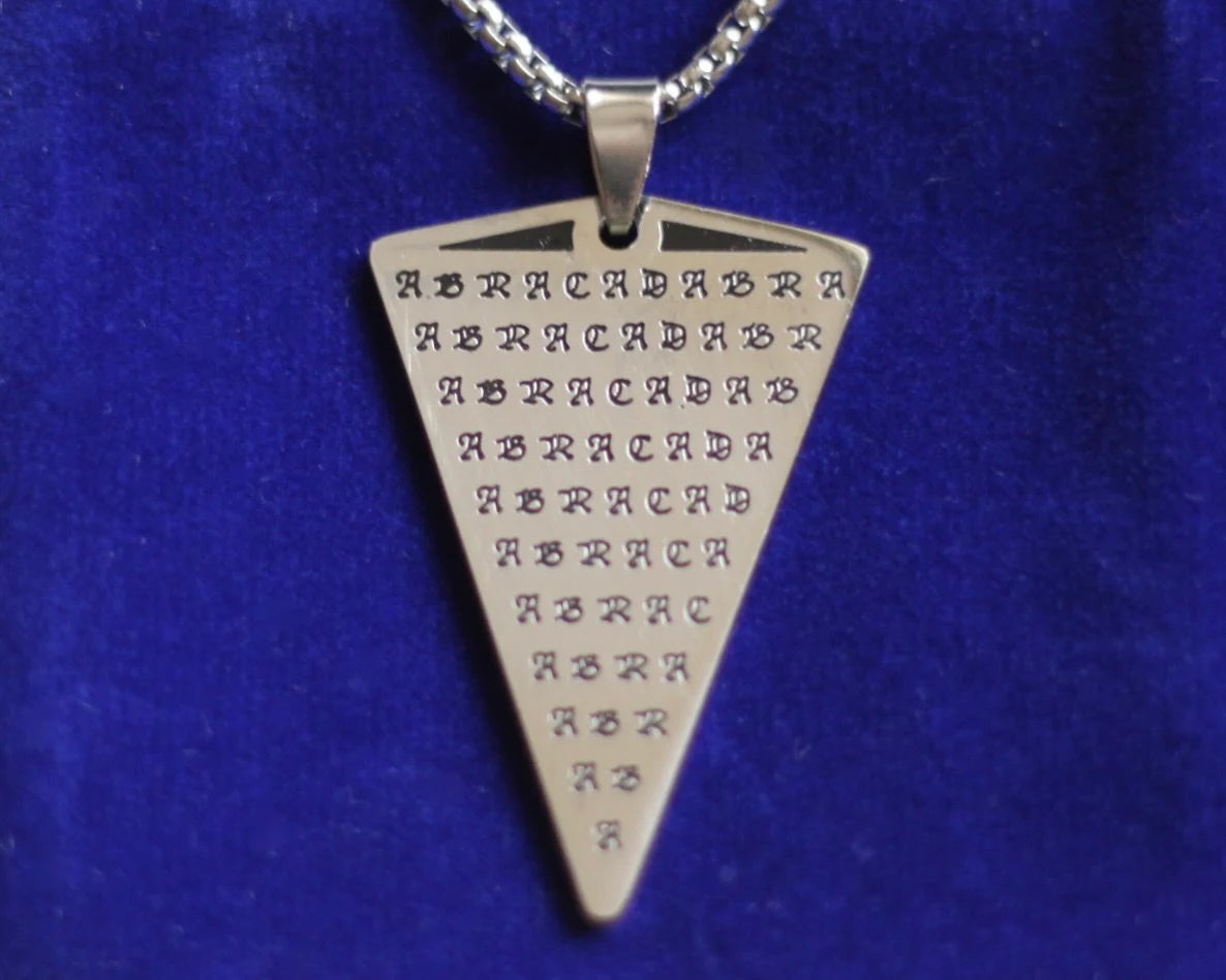 Abracadabra Pendant Necklace with Gift Pouch, Silver Stainless Steel
