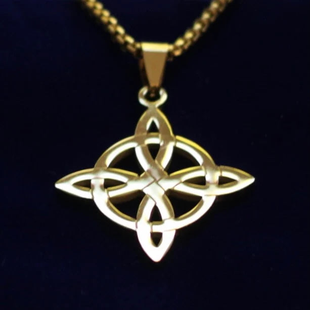 Witch's Knot Pendant Necklace with Gift Pouch, Gold Stainless Steel