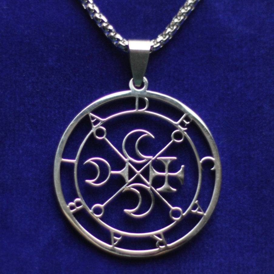 Decarabia Sigil Pendant Necklace, Silver Stainless Steel, Lesser Key of Solomon