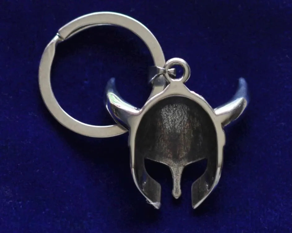 Viking Helmet Pendant Keyring with Gift Pouch, Silver Stainless Steel Keychain