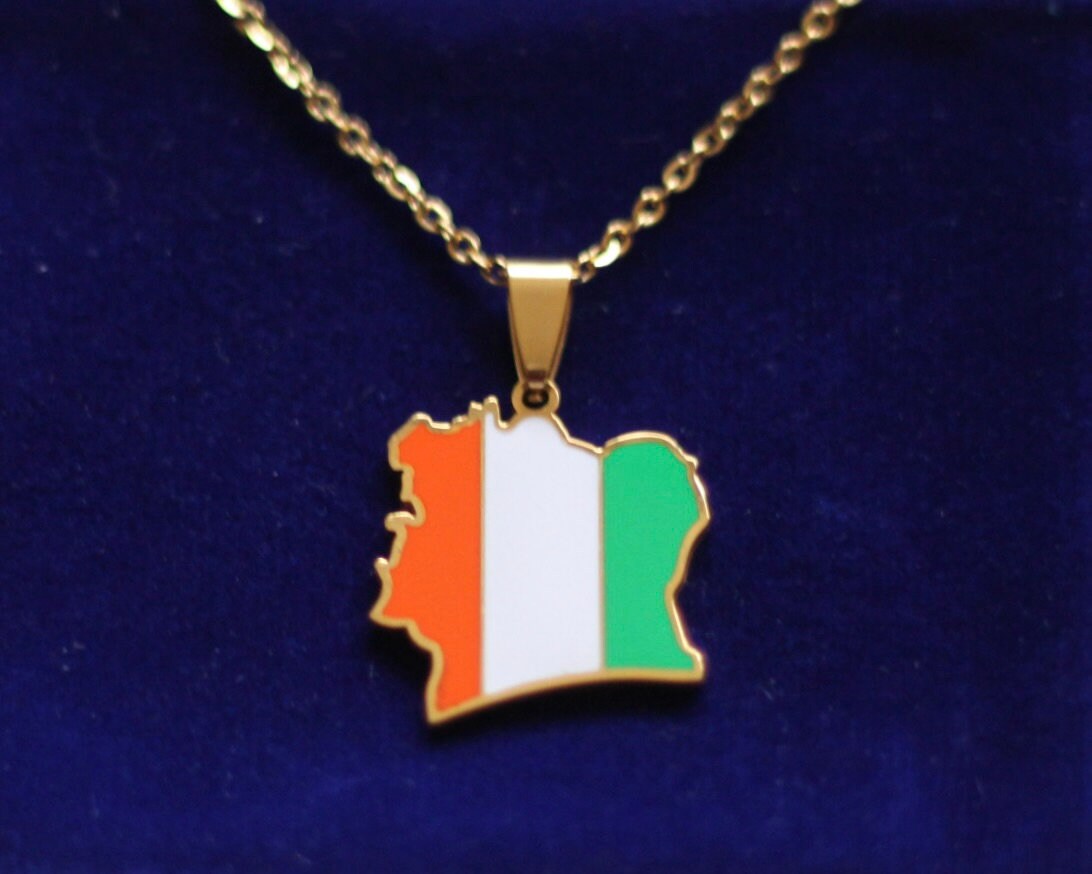 Côte d'Ivoire Pendant Necklace with Gift Pouch, Gold Stainless Steel