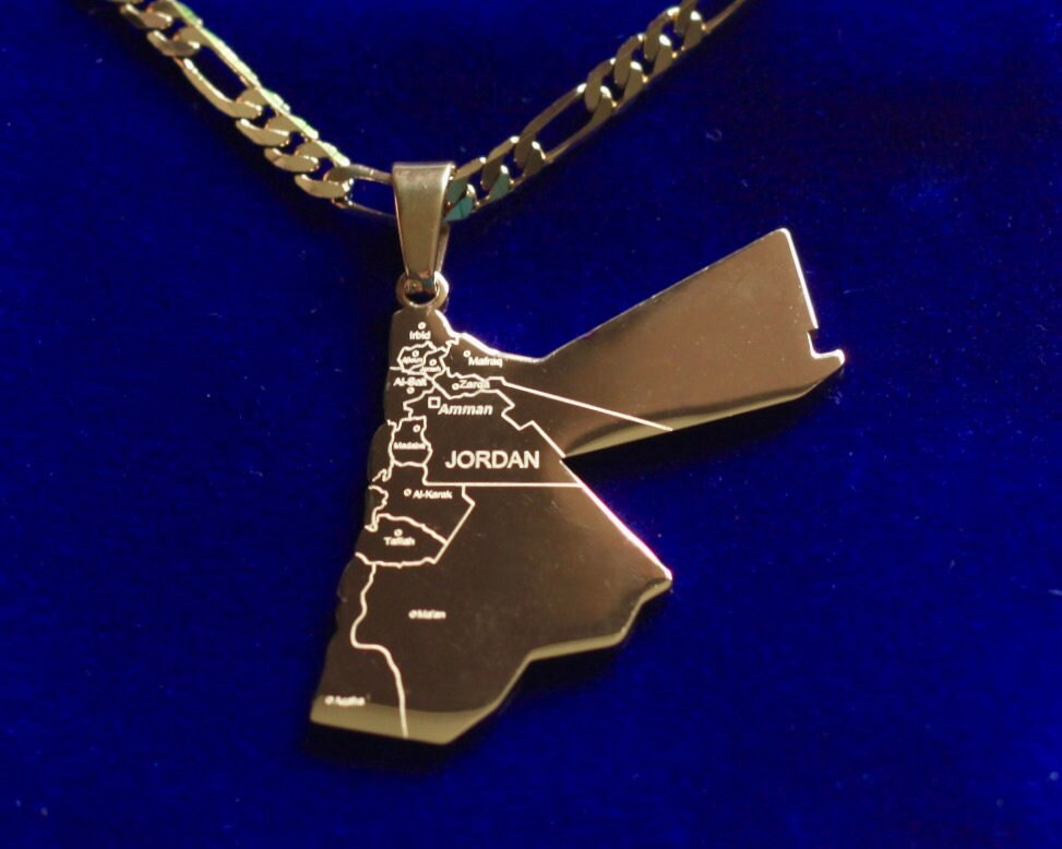 Jordan Map Pendant Necklace with Gift Pouch, Gold Stainless Steel