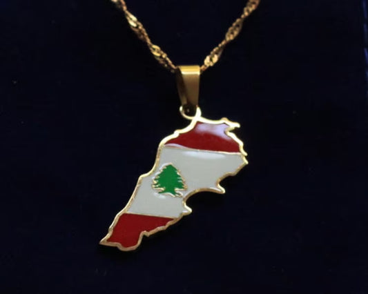 Lebanon Pendant Necklace with Gift Pouch, Gold Stainless Steel