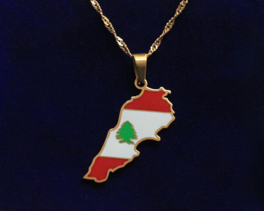 Lebanon Pendant Necklace with Gift Pouch, Gold Stainless Steel