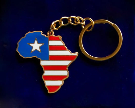 Liberia Flag Africa Keyring with Gift Pouch, Enamelled Metal Keychain