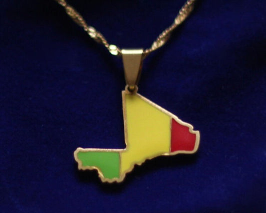 Mali Pendant Necklace with Gift Pouch, Gold Stainless Steel