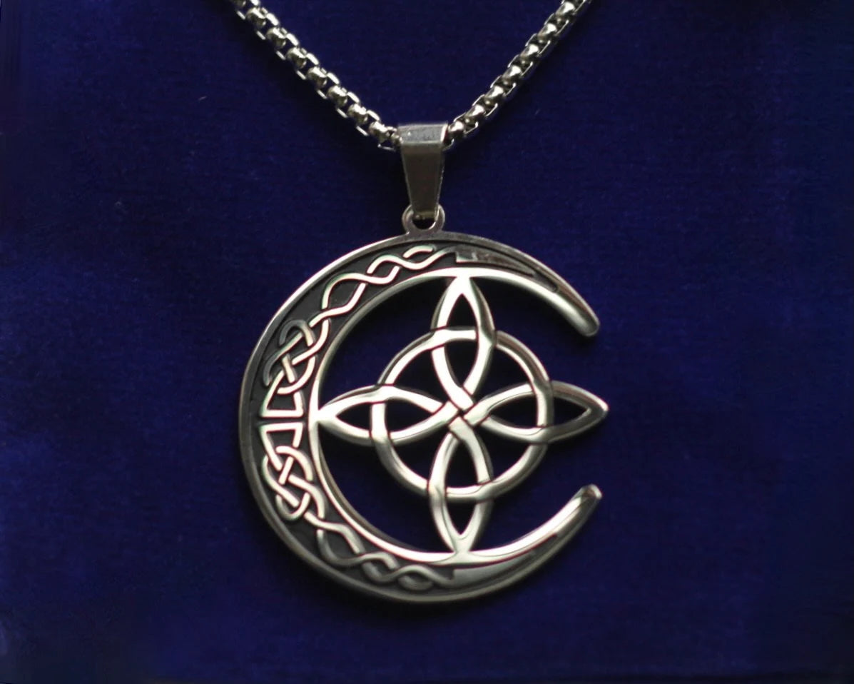Witch Knot Moon Pendant Necklace with Gift Pouch, Stainless Steel