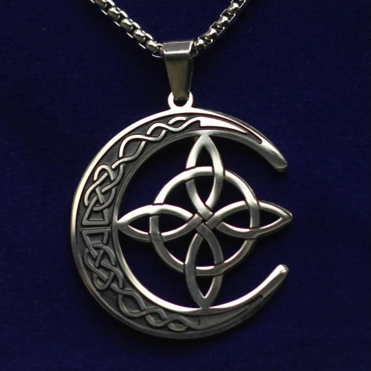Witch Knot Moon Pendant Necklace with Gift Pouch, Stainless Steel