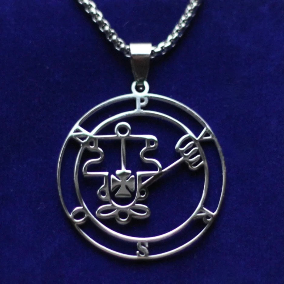 Purson Sigil Pendant Necklace, Silver Stainless Steel, Lesser Key of Solomon
