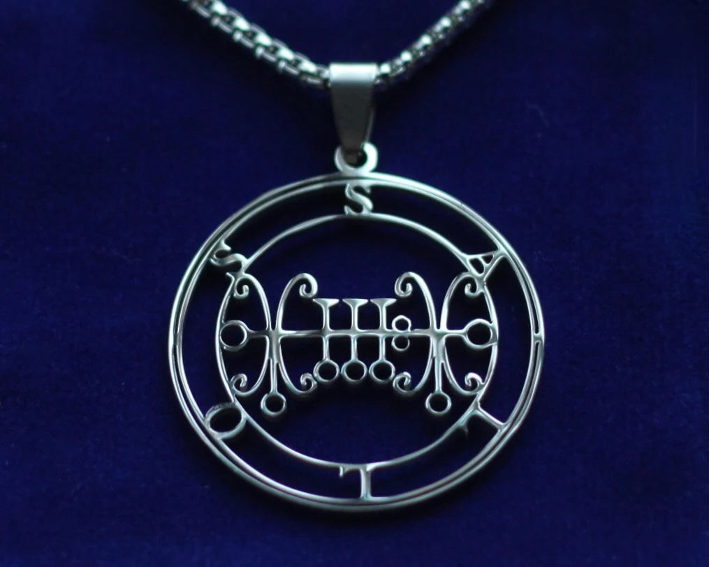 Sallos Sigil Pendant Necklace, Silver Stainless Steel, Lesser Key of Solomon