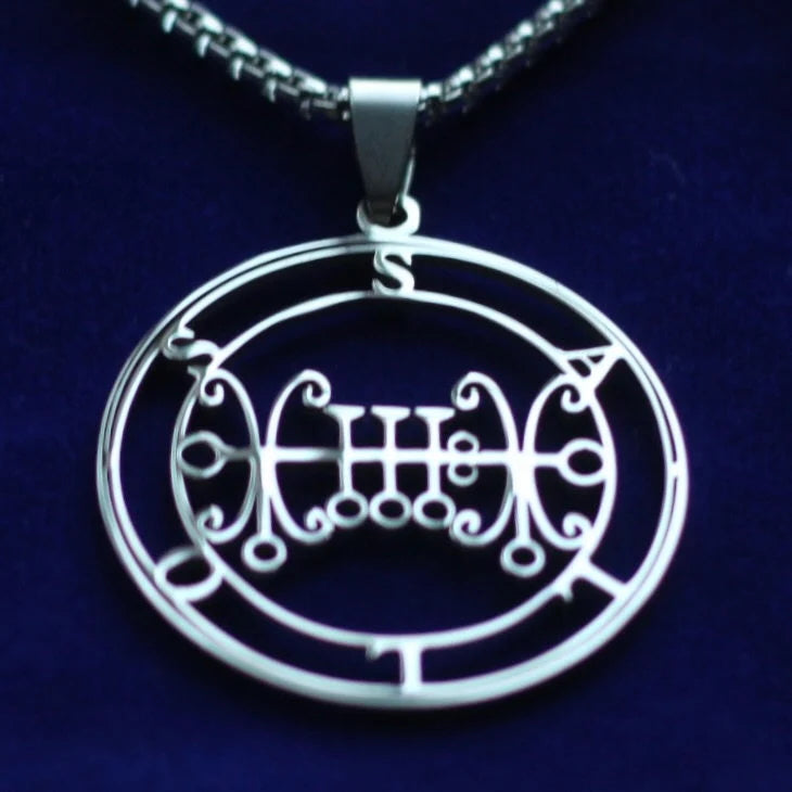 Sallos Sigil Pendant Necklace, Silver Stainless Steel, Lesser Key of Solomon