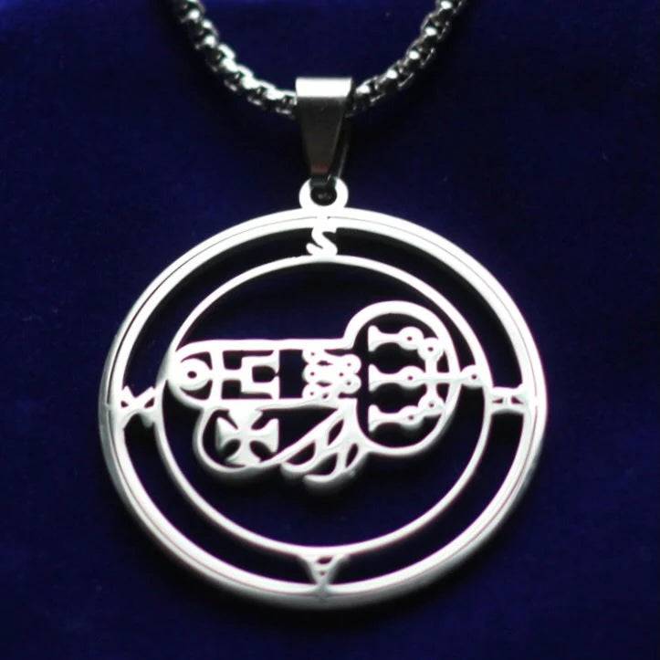 Shax Sigil Pendant Necklace, Silver Stainless Steel, Lesser Key of Solomon