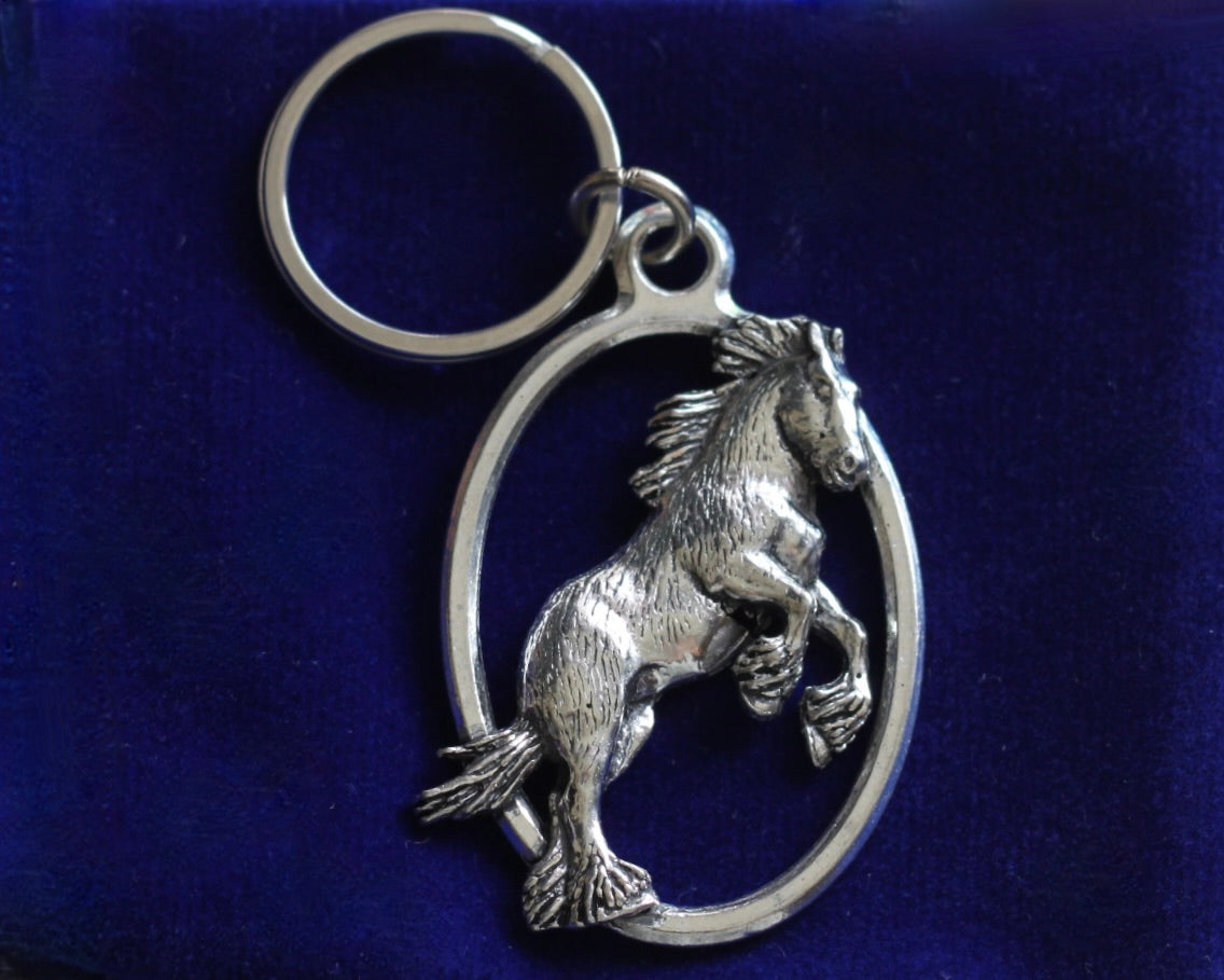 Shire Horse Keyring with Gift Pouch, Pewter, silver metal