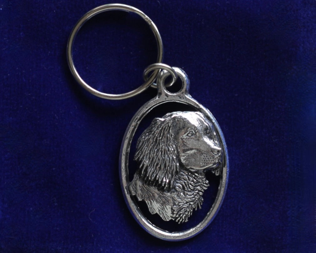 Spaniel Dog Keyring with Gift Pouch, Pewter, silver metal