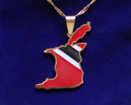 Trinidad and Tobago Pendant Necklace with Gift Pouch, Gold Stainless Steel