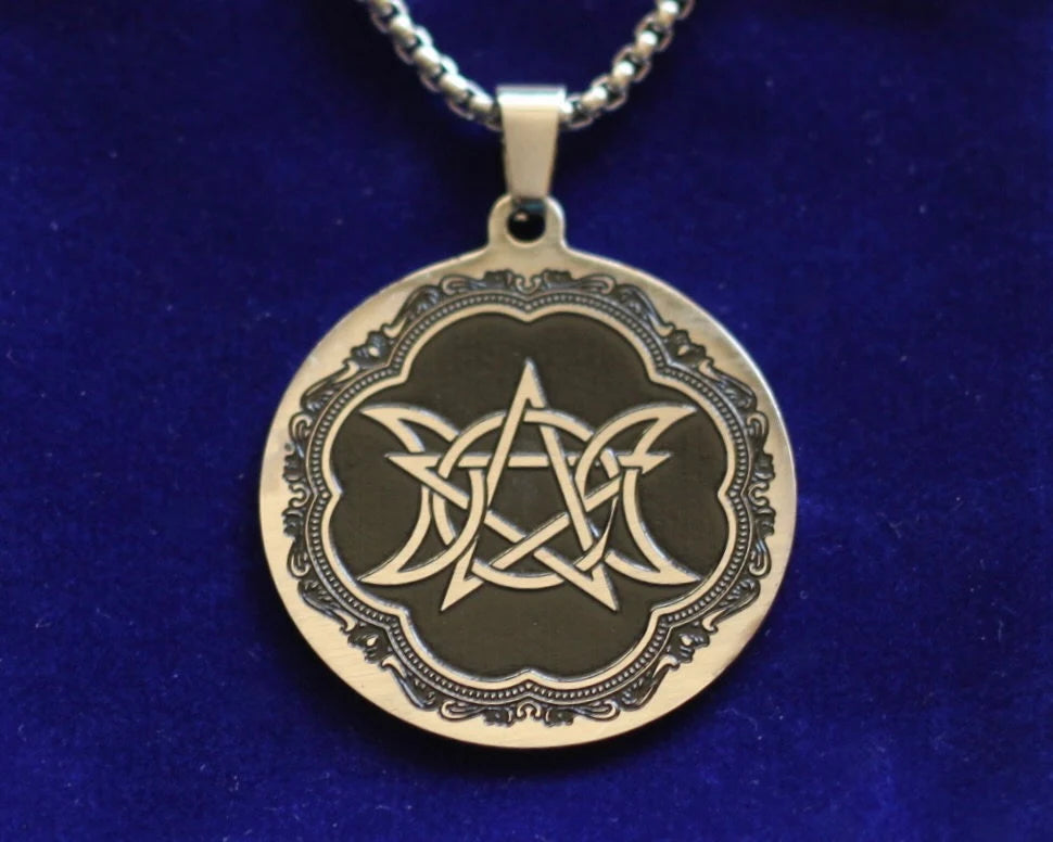 Triple Moon Pentagram Pendant Necklace with Gift Pouch