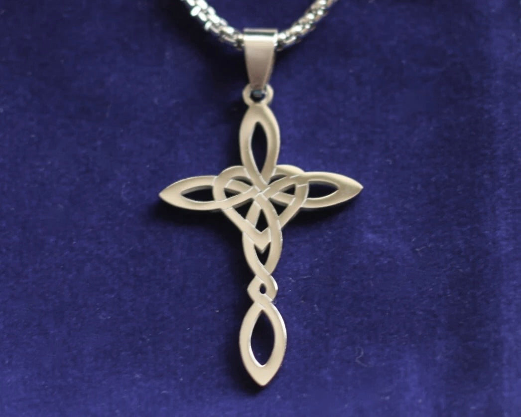 witch knot cross heart silver pendant necklace